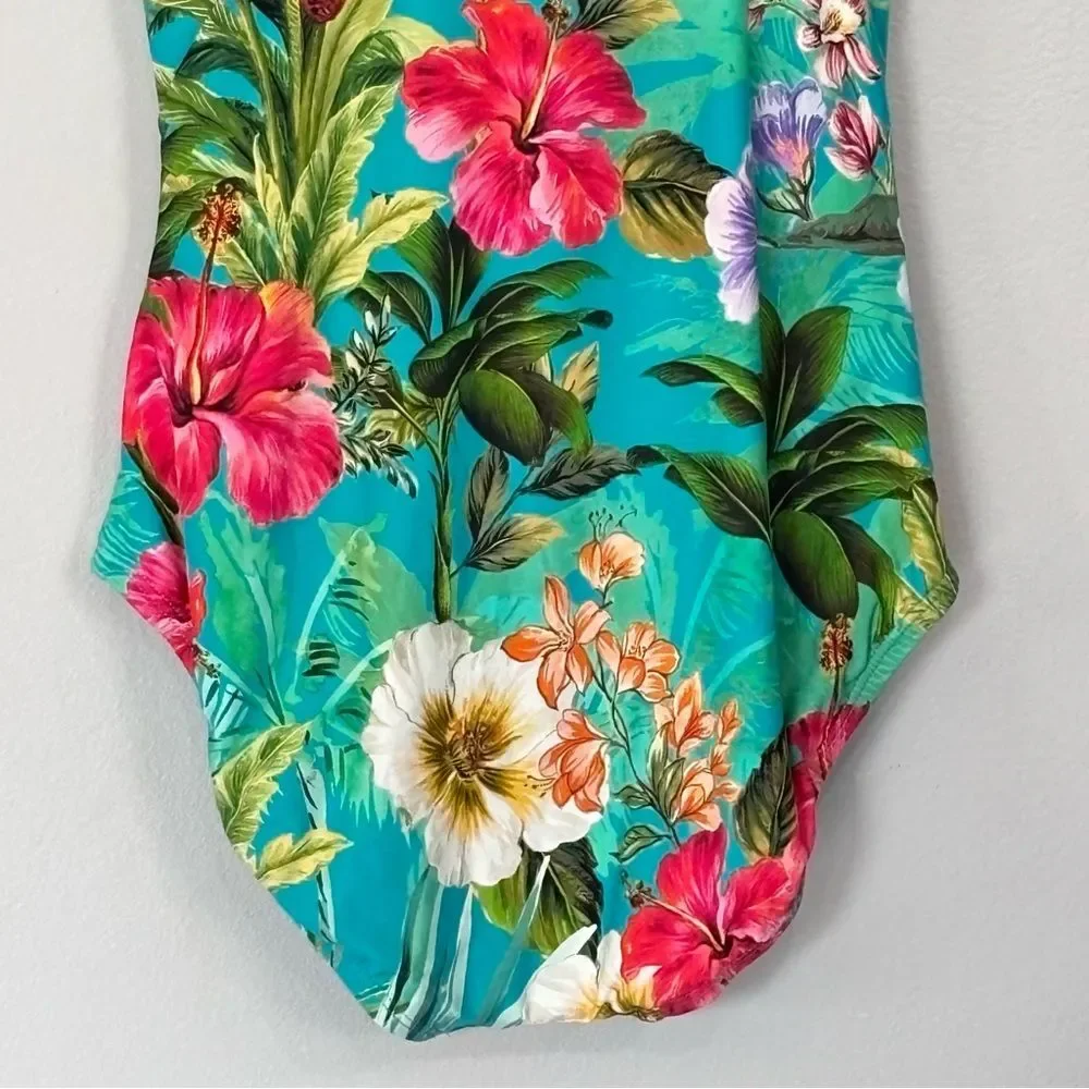 Jantzen Surplice Mio Tummy Control 1-Piece Swim Suit Swimsuit Tropical Floral 4